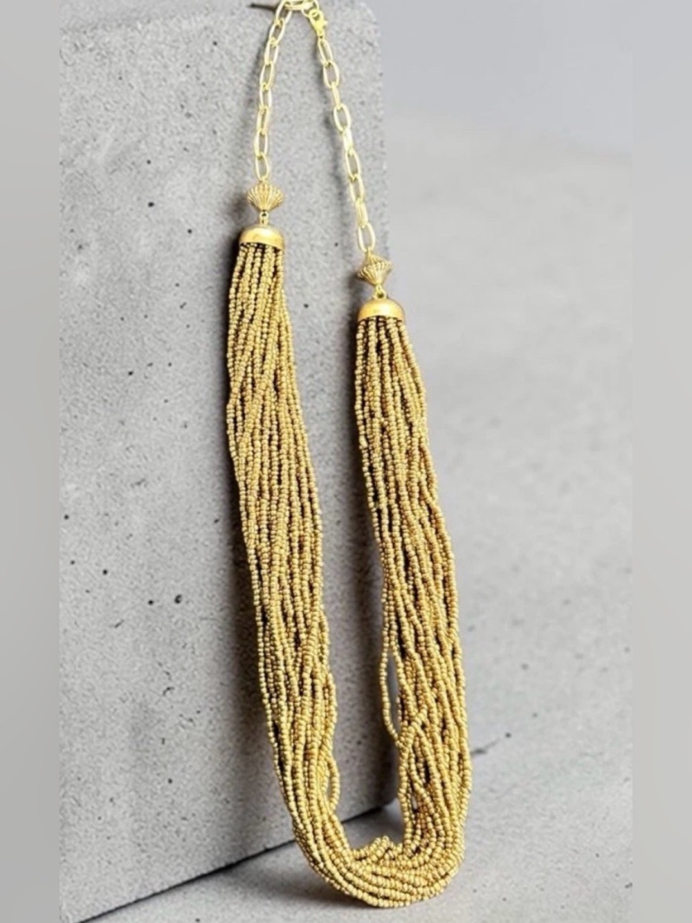 Gold Multi-Strand Beaded Tassel Necklace - Women Jewelry